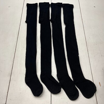 Black 4 Pairs Footed Knit Cotton Tights Girls Size B