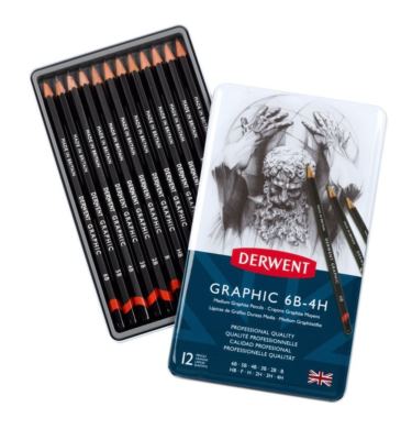 Derwent Grafikstifte 12 Dose - Zeichnen & Skizzieren weich, mittel oder hart Set