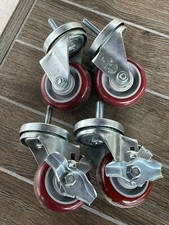 4 Pack 3" Caster Wheels Swivel Plate Total Lock Brake Red Polyurethane