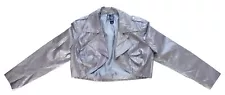 NEW Women's BISOU BISOU Gray Faux Leather Biker Jacket Size Large 