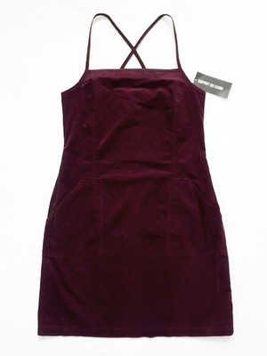 NEW WITH TAG ESPRIT CORDUROY Burgundy Cross Back Strap Dress + Pockets 5/6