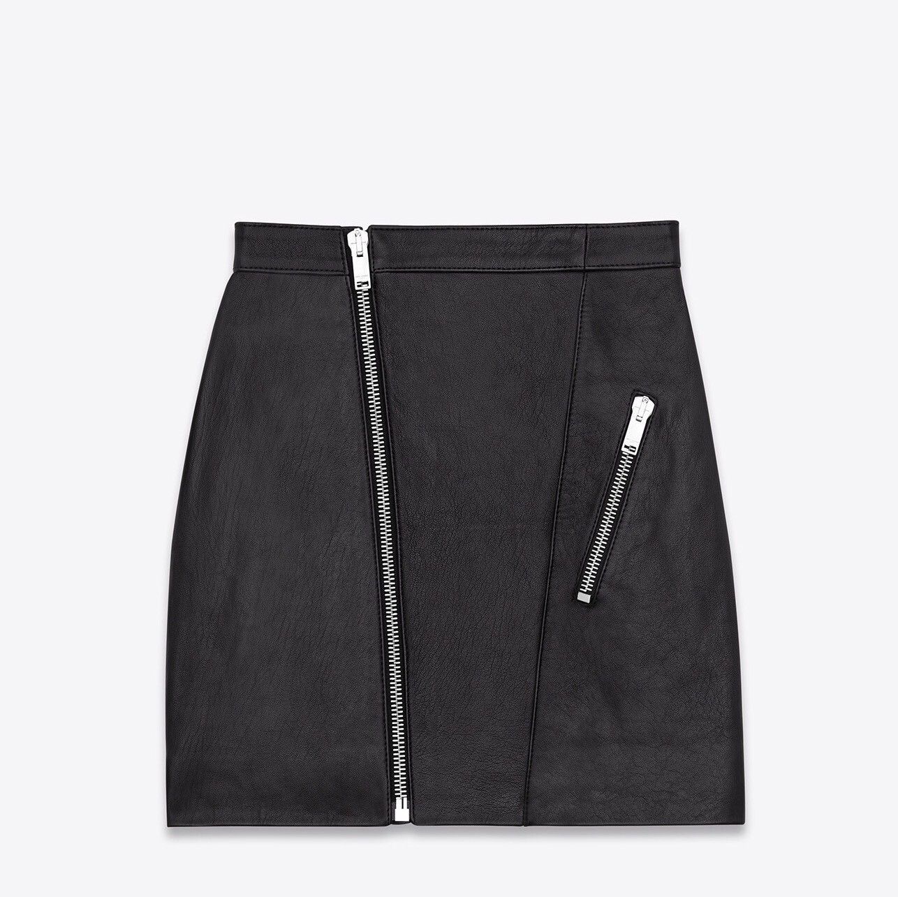 Gonna Saint Laurent (Hedi Slimane) in pelle nera con cerniera anteriore FR 38 US 6 $2.890