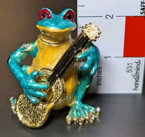 Scatola Gioielli Rana Smaltata Cristallo Borchiata Fatto a Mano Miniatura Chiusura Magnetica Miniatura - Foto 7 di 9