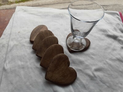 Lot De 6 Dessous De Verre En Bois - Déco Montagne Savoie Avec Cœur - Marron - Occasion En Bon état