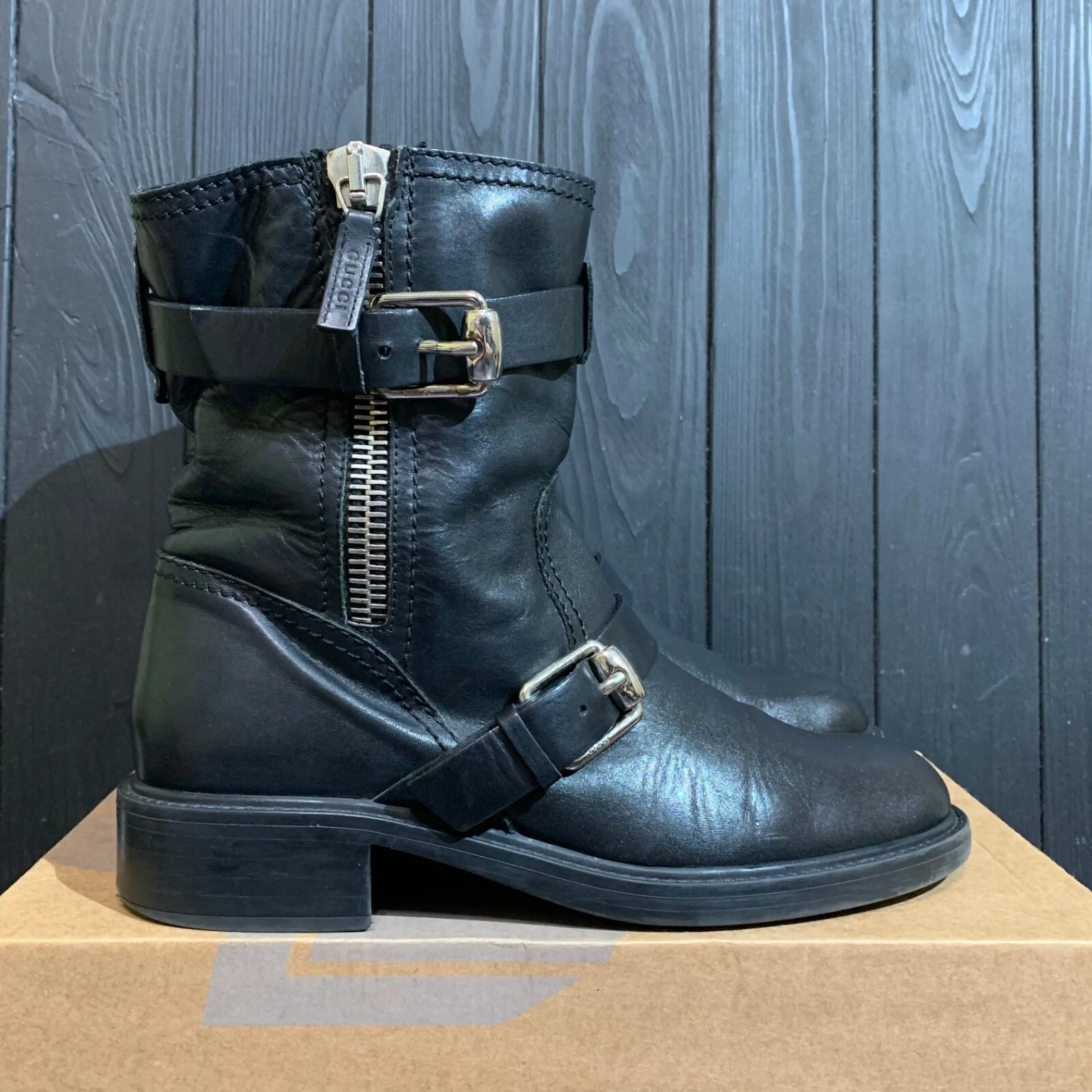 Bottes ceinturées BIKER cuir femme GUCCI pointure 38