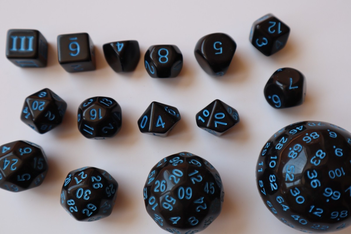 15 Piece Polyhedral Dice Set (D100,D60,D30,D24,D20,D16,D12