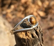 Natural Tiger's Eye Gemstone Handmade 925 Sterling Silver Ring, Gift Ring