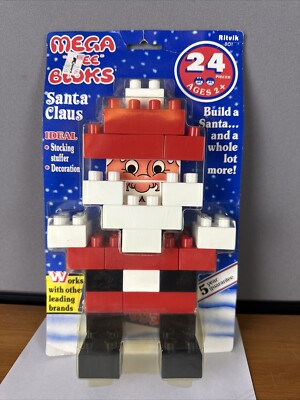 Vintage 1990 Mega ''Wee'' Bloks 9'' Santa Claus 24 pc Set New Sealed