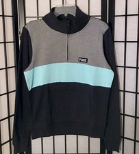 NIP VICTORIA'S SECRET PINK M GRAY AQUA QUARTER ZIP MOCK NECK PULLOVER SWEATSHIRT