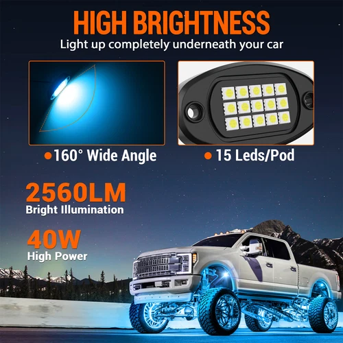Luces de roca LED RGB para Jeep todoterreno camión UTV ATV 8 cápsulas debajo de la carrocería luz de rueda - Imagen 4 de 9