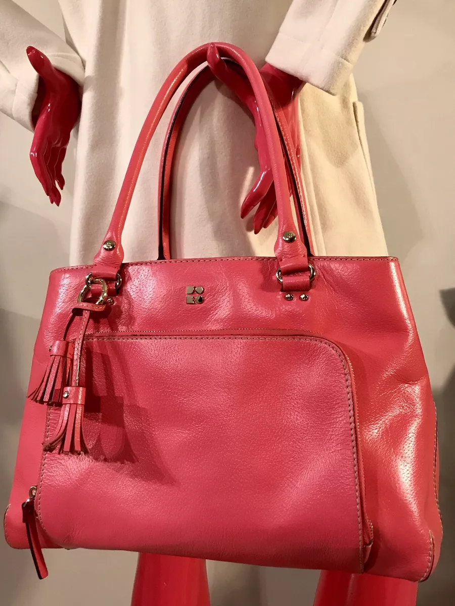 KATE SPADE New York TOTE👜 Chic Bag Big Purse👛Coral Pink Leather Tassel  Fob EUC