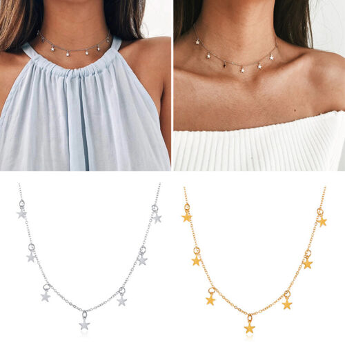 Sterne Silber Oder Gold Stern Choker Halskette Kette Anhänger Schmuck → - Picture 2 of 19