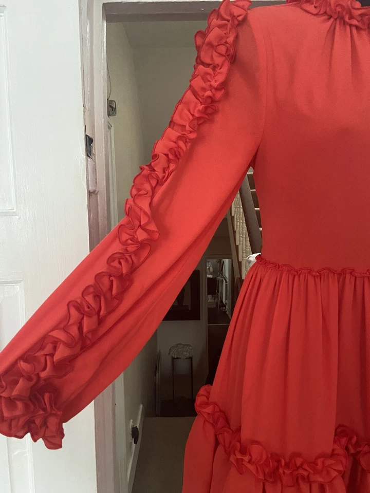 Vestido La Radoute Damas Rojo Dados Kayek Volantes Hombro Frío Talla 8 Ocasión Foto 4 de 4
