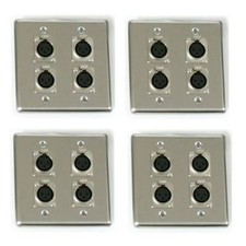 4 Stainless Steel Quad Wall Plate w/ 4 XLR Mic Female Connectors