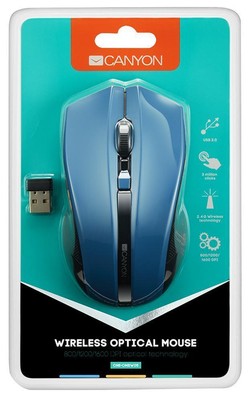 Canyon Wireless Optical Mouse Blue 4 Buttons USB 2.0 Wireless  