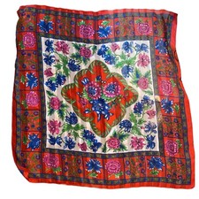 Vintage Large Square Scarf Silken Polyester by Berkshire Floral Made in Italy
