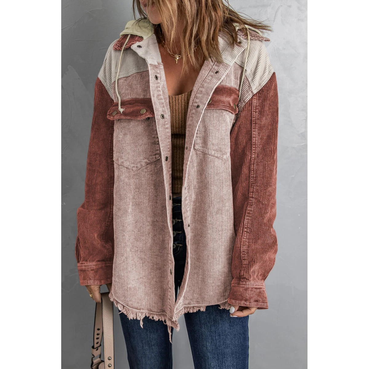 Hooded color block corduroy deals jacket