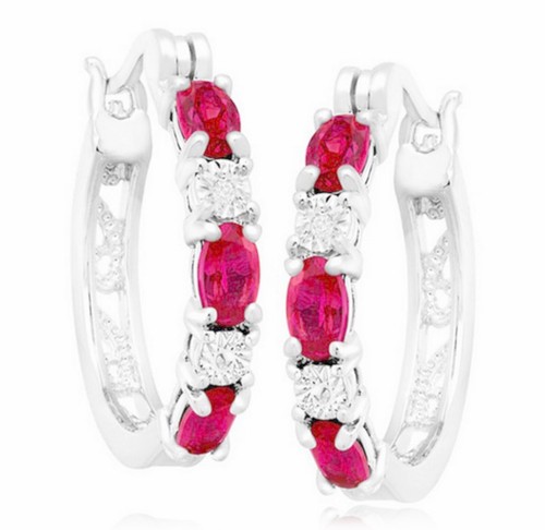 Hoop Earrings with Diamonds in Platinum-Plated Brass