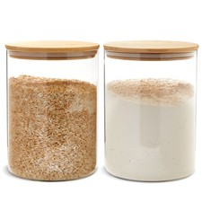 2Pk Large Bamboo Glass Storage Containers with Lids, 6x8.25", 100 Oz Glass Jars