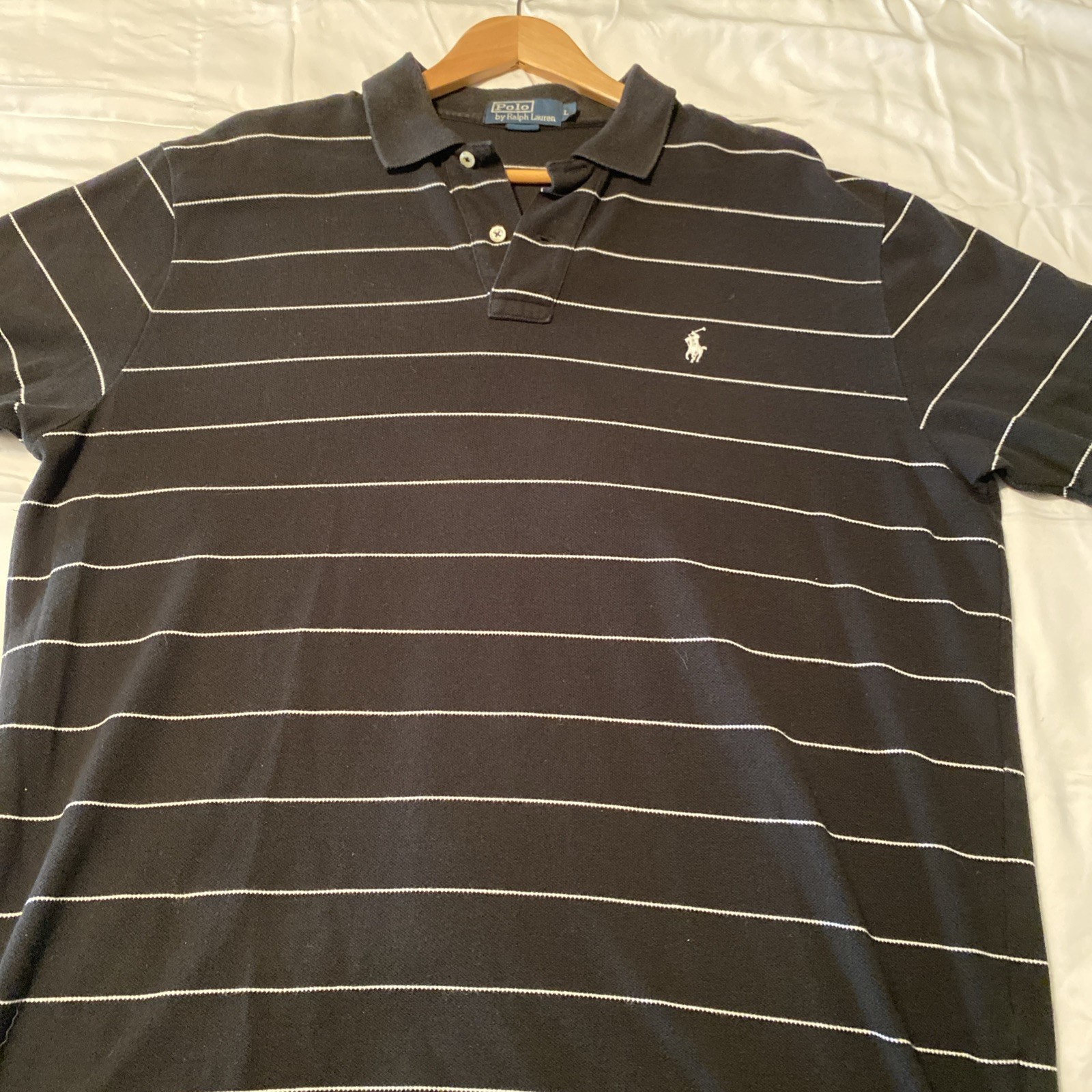 Ralph Lauren Men’s Polo Size Large Color Black And White Pinstripes Vtg