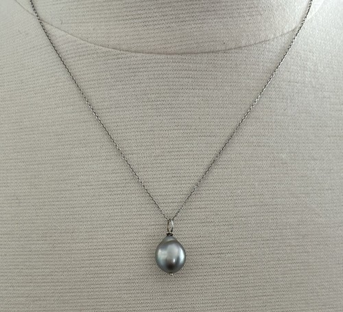 TAHITIAN TEARDROD CULTURED SEA PECOCK COLOR PEARL 14KWHITE GOLD PENDENT NECKLACE - Picture 1 of 14