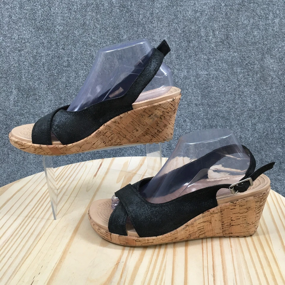 Sandalias Crocs para mujer 10 A-Leigh con cordones negras punta abierta tacones de cuña 202042 Foto 3 de 4