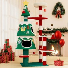 Christmas Cat Tree Tower w/ 2 Condos, Scratching Posts  LED Lights   DIY