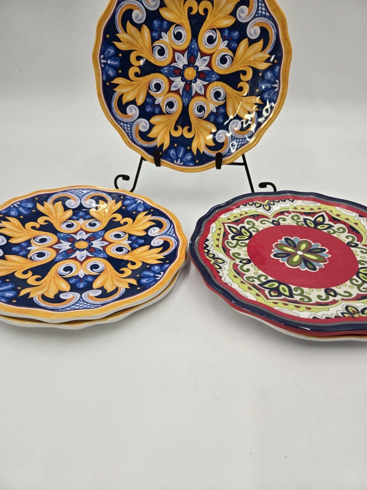 Juego de 5 Cynthia Rowley Mutil Color Floral Borde Festoneado Rojo y Amarillo Foto 4 de 4