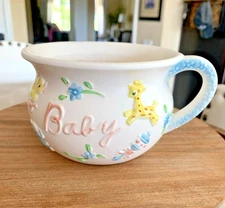 Vintage NAPCO Japan 7130 Nursery Baby Boy Ceramic Cup Mug Planter w/ Sticker