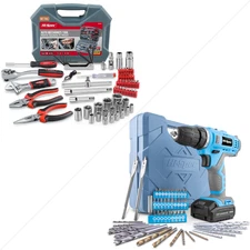 79Pc Metric Auto Mechanic Tool Set Bundle with 12V Cordless Drill Driver Set