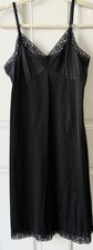 Vintage Vanity Fair Black Full Slip Dress 34 L Nylon Lace Trim Adjustable Straps