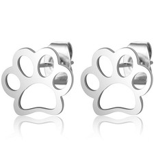 Stainless Steel Dog Puppy Paw Pet Stud Earrings Silver 