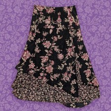 Vintage 90s Whimsigoth Flowy Chiffon Floral Asymmetrical Midi Skirt  Size M
