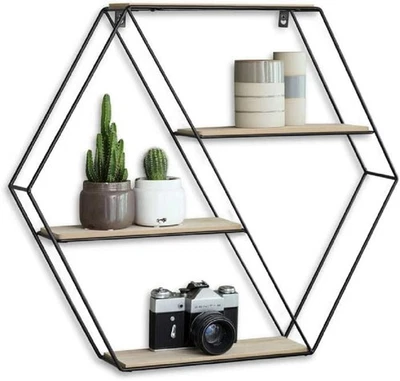 LIFA LIVING Wandregal Marbella Metall Holz Hängeregal 58x11x51 cm - Bild 1 von 4