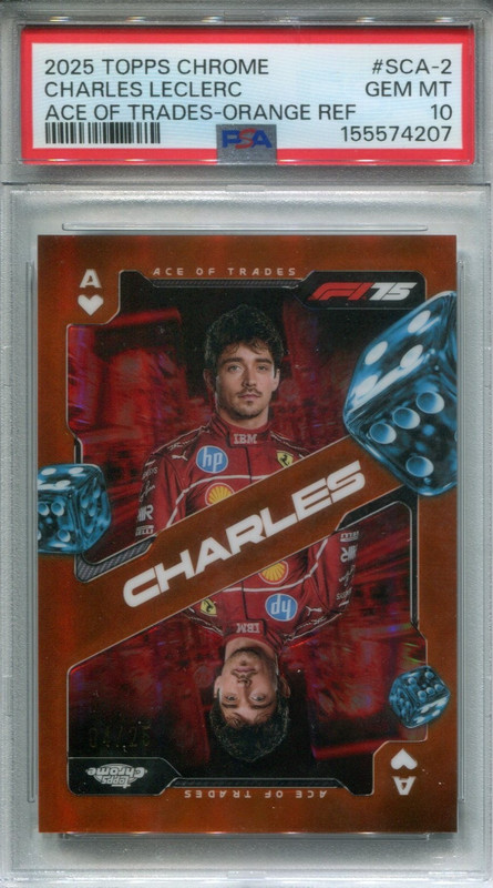 2025 Topps Chrome F1 SCA-2 Charles Leclerc Ace Of Trades Orange 04/25 PSA 10