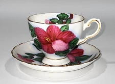 Tuscan Hawaiian Flowers Red Hibiscus Fine English Bone China Teacup & Saucer