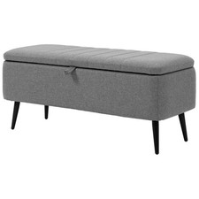 HOMCOM Storage Ottoman Bench, Linen Fabric Footstool with Steel Legs Grey