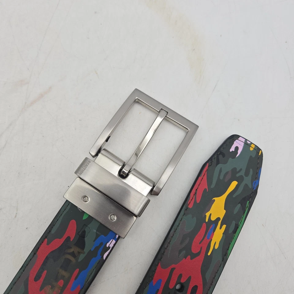 Cinturón Kenneth Cole Reaction Gris Camuflaje Negro Reversible Cuero Sintético Para Hombre 38 Hebilla Foto 4 de 4