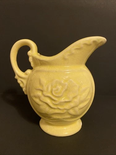 Yellow Hull USA Pottery A50 Rose Design Creamer Pitcher 7”