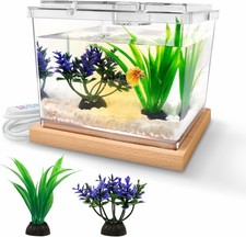 Mini Betta Fish Tank Kit W/ LED Light Base Small Fish Bowl Temporary Space