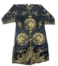 Vintage Esme Robe Womens Large Gold Black Embroidery Dragons 3/4 Sleeve Kimono