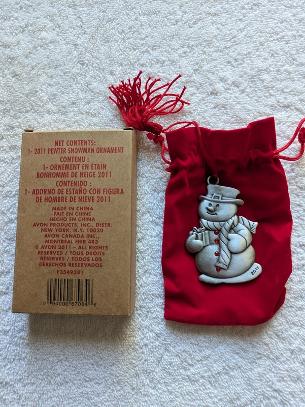 2011 Avon Pewter Snowman Christmas Ornament - Very Good Condition