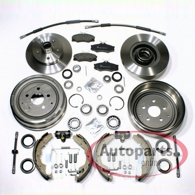 Bremsscheiben + Beläge + Radlager + Bremsschläuche vorne + hinten für VW Bus T3