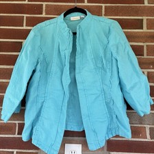 Chico s Bright Blue 100 Linen Open Front Blazer Topper Shrug Jacket Sz 2 A3478