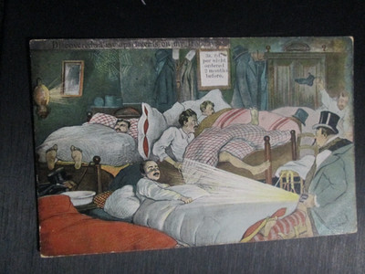 Comic Postkarte ''3d 6S pro Nacht 2 Monate vorher geöffnet'' 1907 verschickt