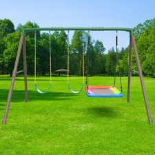 660lbs Metal Swing Set 7.3ft Heavy Duty Frame Kids Swing Set with 3 Swing Seats