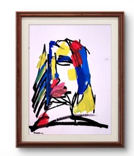 Aleph Original Art Face 2 14x11 Modern Abstract Face Expressionism Acrylic Paper