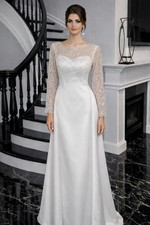 NWT Elegant Ivory Sequins  Pearls Long Sleeve Wedding Dress Bridal Gown Sz 14