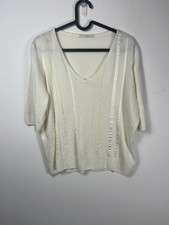 Marks And Spencer Ladies Cream Short Sleeve Jumper Ribbon And Stitch Detail 18