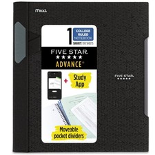 Five Star Advance Spiral Notebook  Study App, 1 Subject, College Ruled Paper, 8